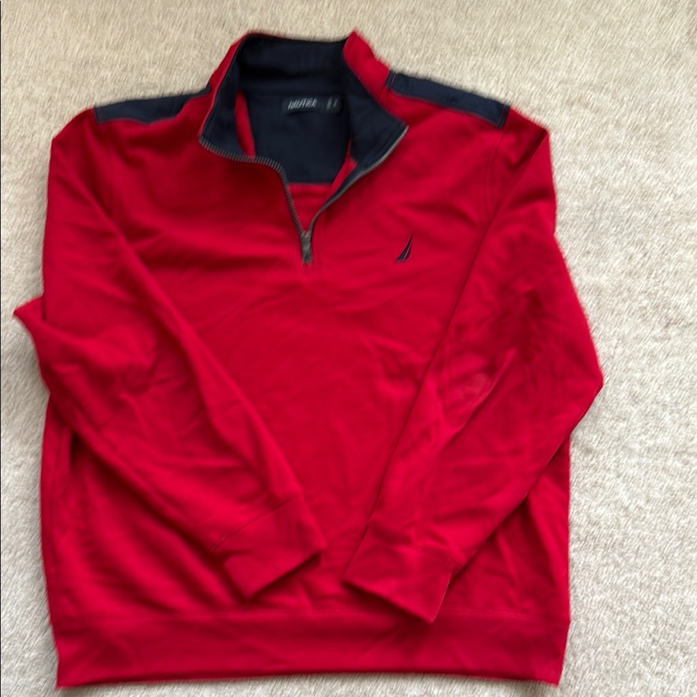 Nautica Red and Black Zip Up Sweater